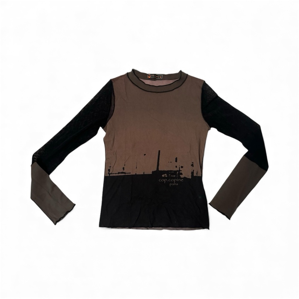 Vintage Cop Copine Black and Brown Long Sleeve Mesh Top - Picture 2 of 3